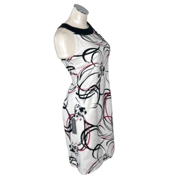 NWT ANN TAYLOR White Red Black Abstract Floral Sleeveless Halter Dress Size 2 - Picture 3 of 16